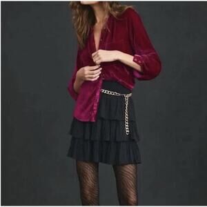 Anthropologie Pilcro Crushed Raspberry Velvet Femme Button Classic Shirt S Boho